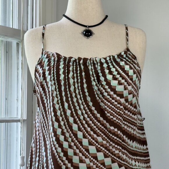 Attention Teal and Brown Slip Dress Size Small Adjustable Straps Costal Cowgirl - Picture 2 of 8
